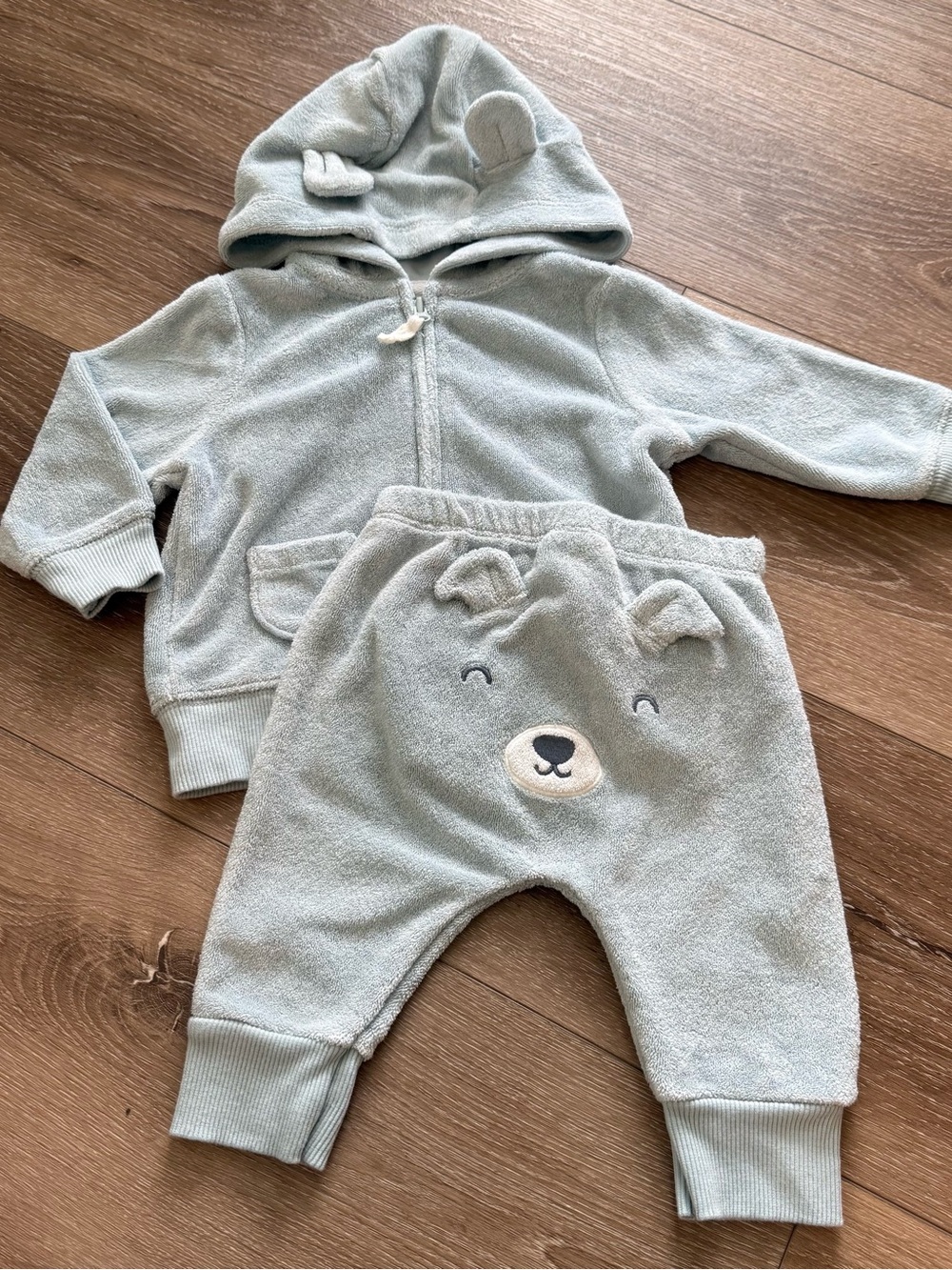 Carter's Light Blue Terry hooded bear athletic Set